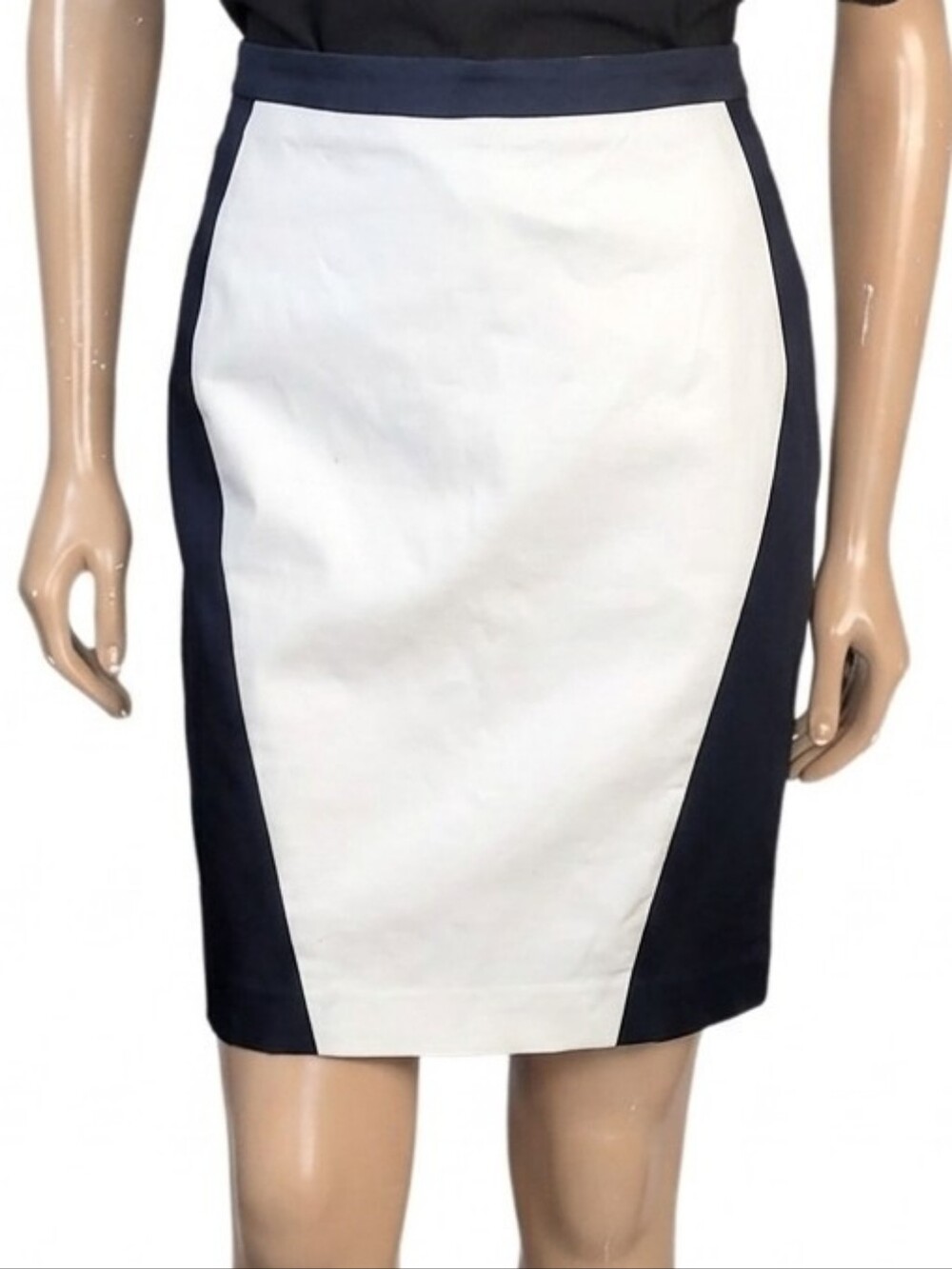 Melanie Lyne Colorblock Pencil Skirt Black Ivory White Cotton Workwear Size 8